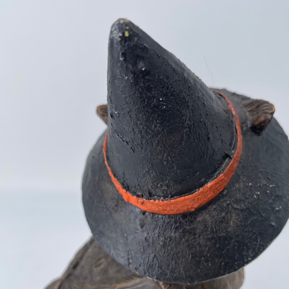 Halloween Owl Witch On Pumpkin Jack O Lantern 12" x 5" Retro Rustic Resin - Picture 7 of 13